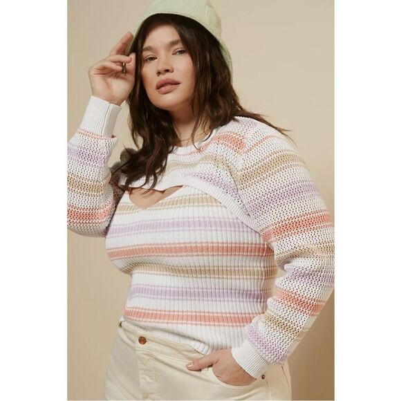 NEW Anthropologie Striped Shrug & Sleeveless Sweater Tank Top 2P Set Plus 3X - Picture 1 of 9